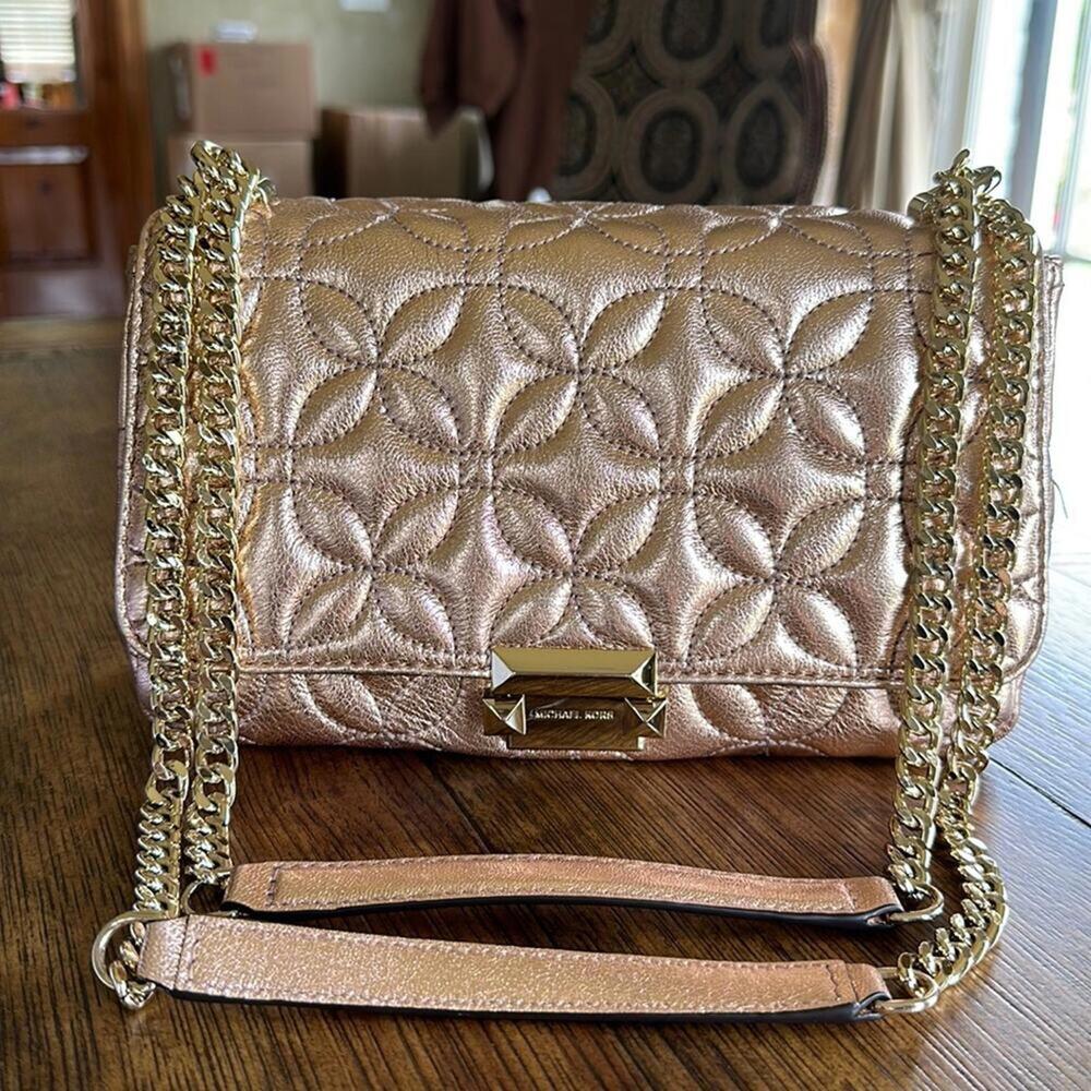 Michael Kors | Metallic Rose Gold Floral Quilted Shoulder Bag | 0760